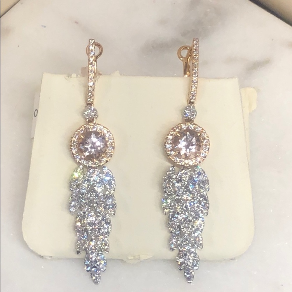 Dove  Diamond and Morganite Earrings - Picture 3 of 5
